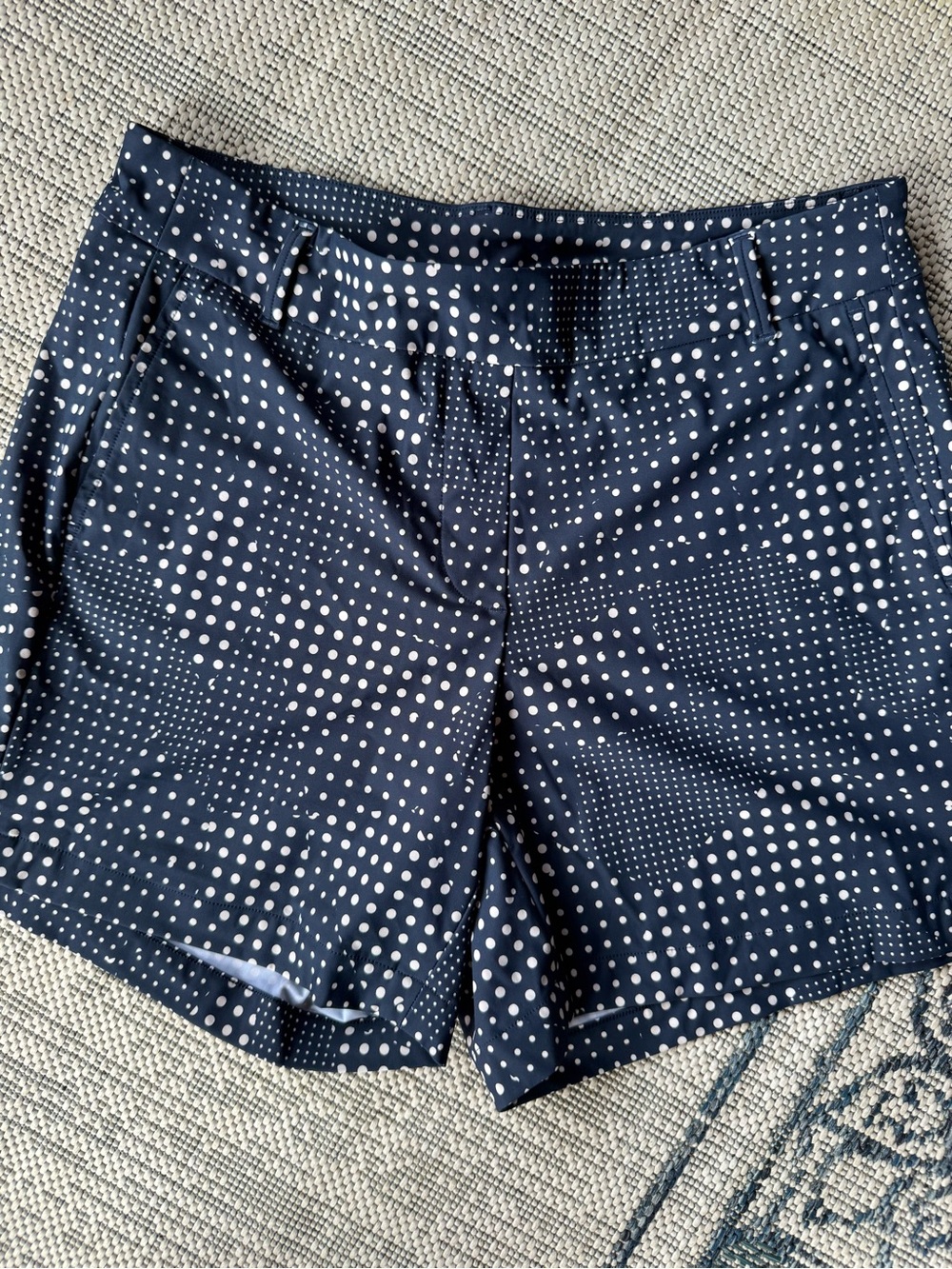 Spanx Womens Sunshine Shorts Navy Size Medium Patchwork Polka Dot